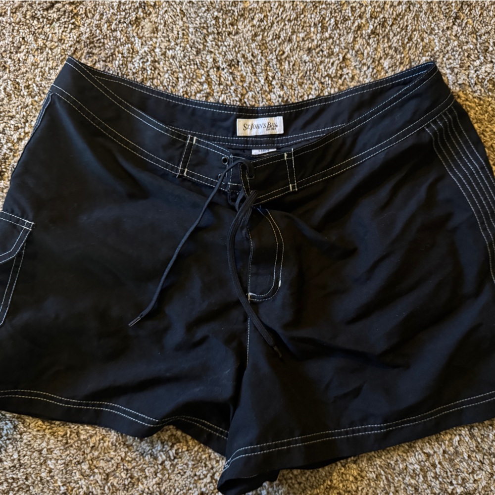 St. John's Bay Black Swim Shorts with White Accents